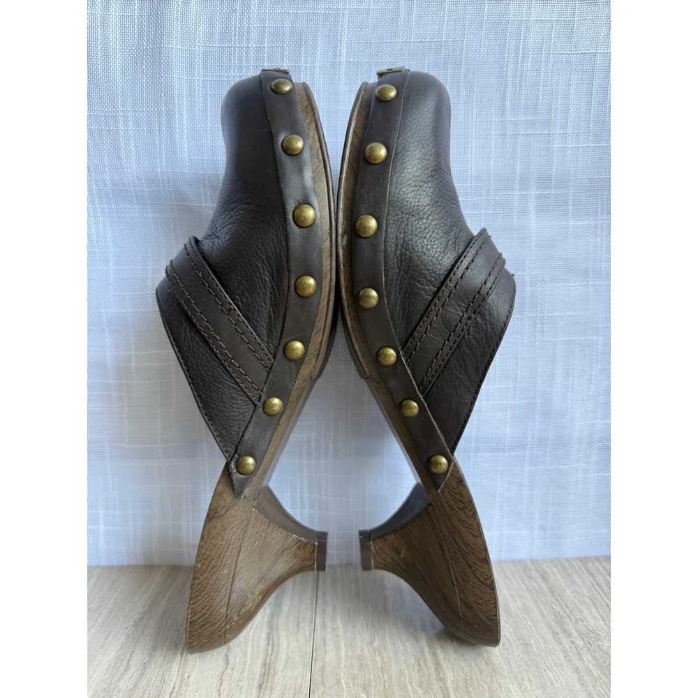 Vera Wang Brown Buckle Mules Chunky Wooden Kitten Heel Clogs Studded Sz 10 Boho - Picture 6 of 12